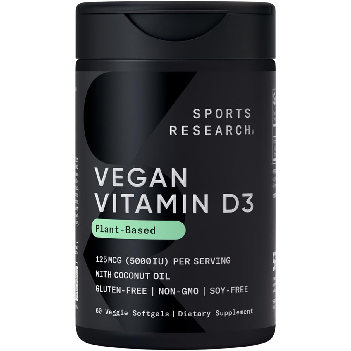 Sports Research vegan vitamin D3 front bottle with 60 softgels