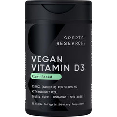 Sports Research vegan vitamin D3 front bottle with 60 softgels
