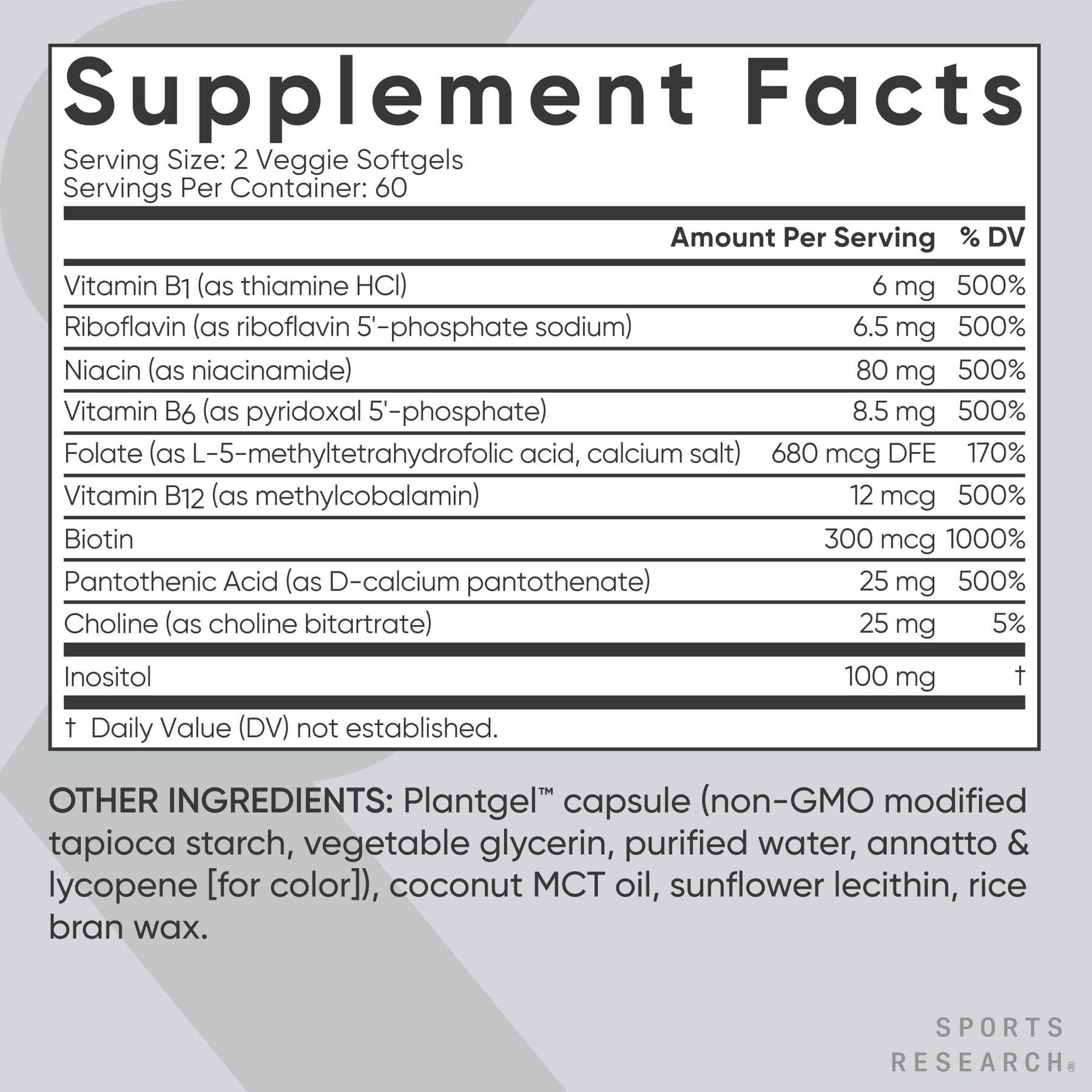 Veggie softgels in bottle highlighting gluten-free, non-GMO status