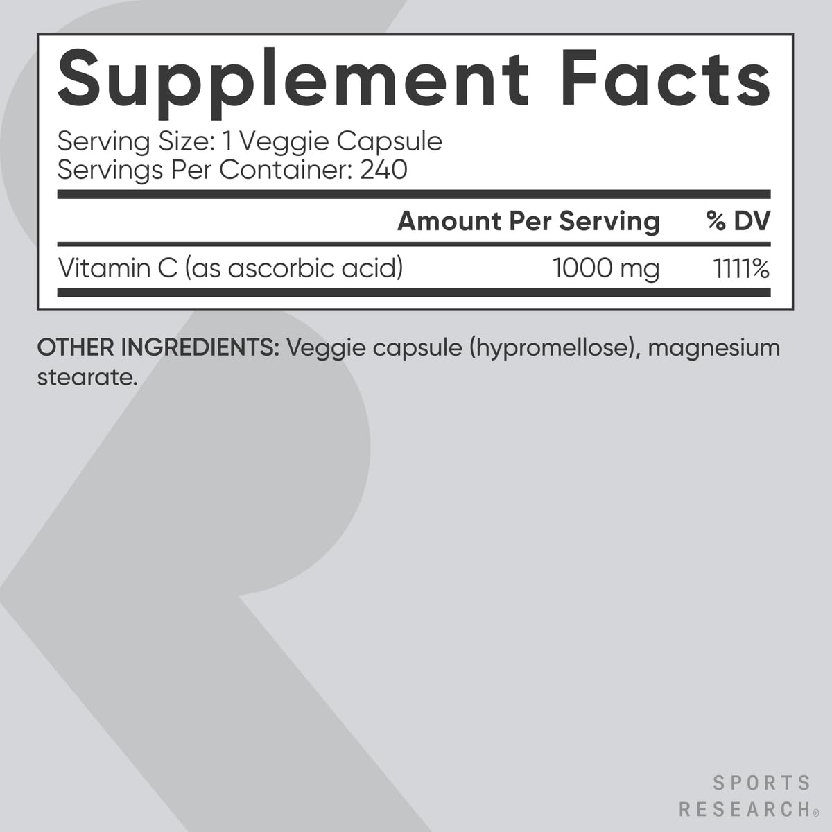 Sports Research Vitamin C bottle showing 240 count