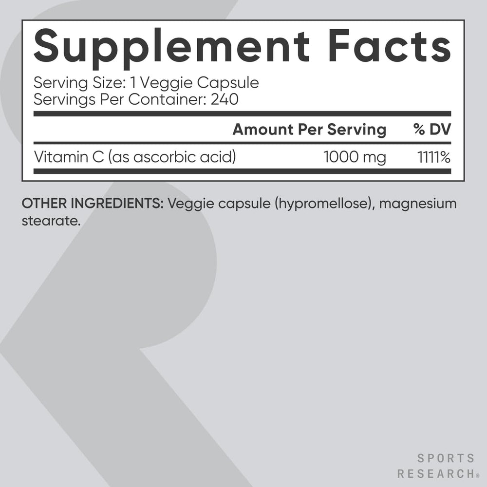 Sports Research Vitamin C bottle showing 240 count