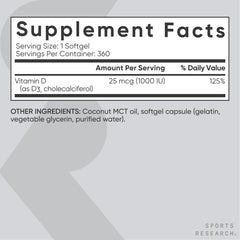 Gluten-free Vitamin D3 1000 IU packaging