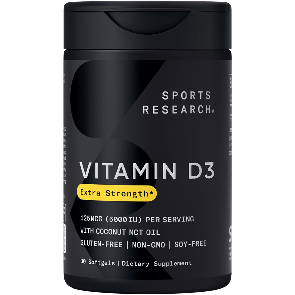 Sports Research Vitamin D3 5000 IU bottle with coconut MCT oil – front view