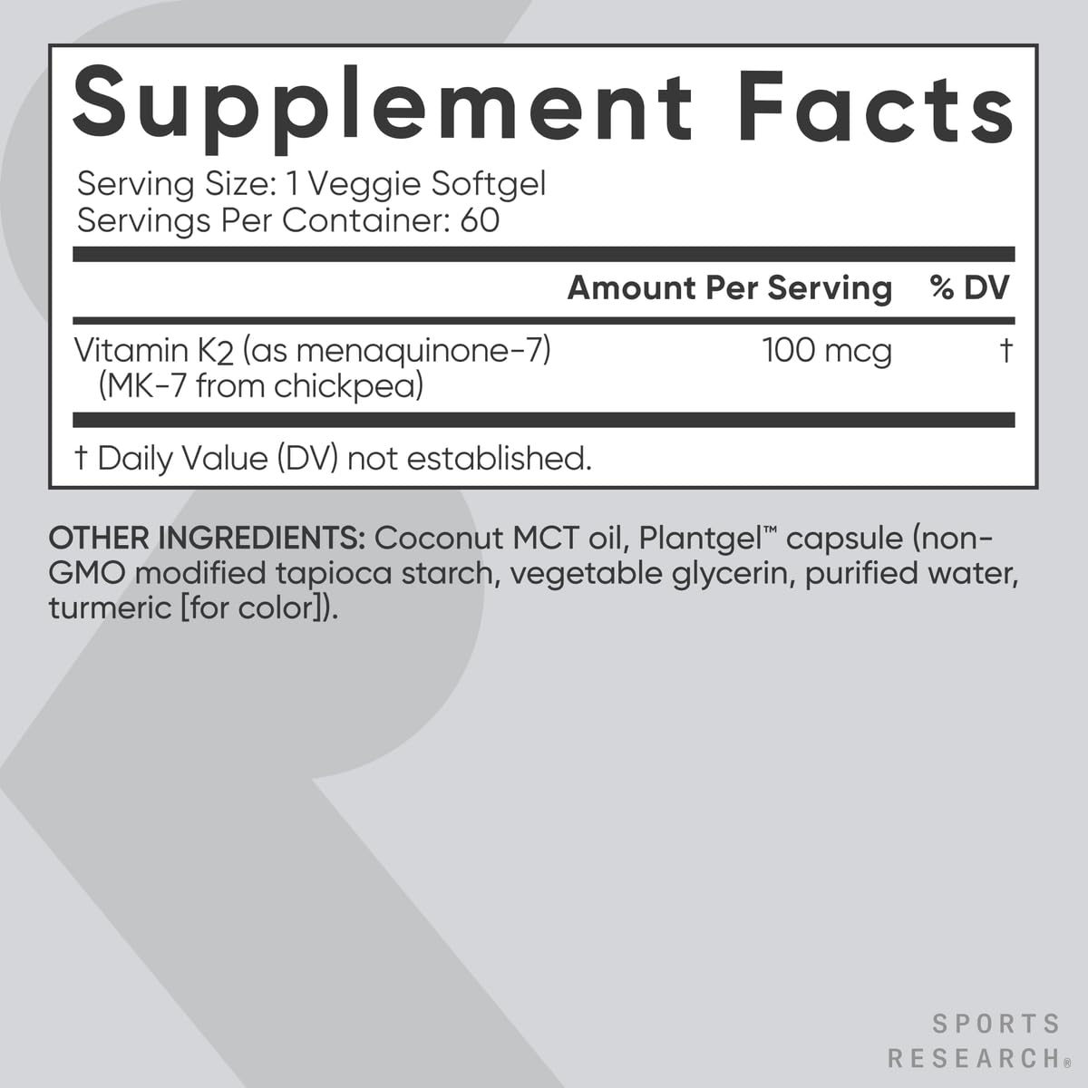 Vegan Certified badge for Sports Research K2 MK-7