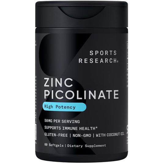 Hero image of Sports Research Zinc Picolinate 50mg with Organic Coconut Oil and 60 softgels