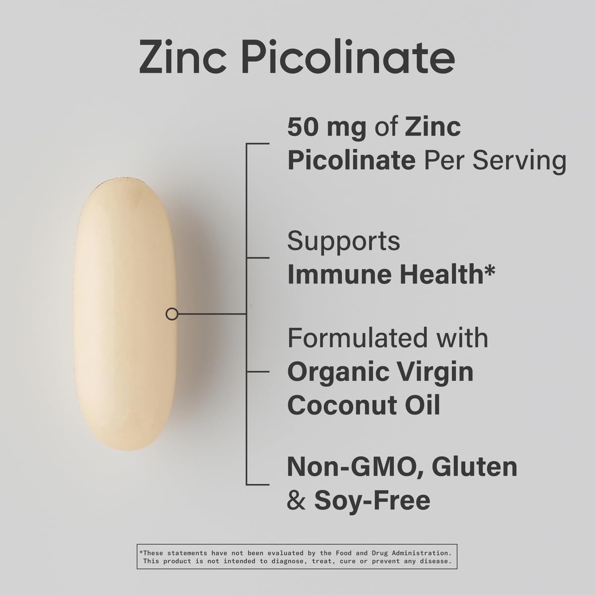 Close-up of 50mg Zinc Picolinate softgels in bottle