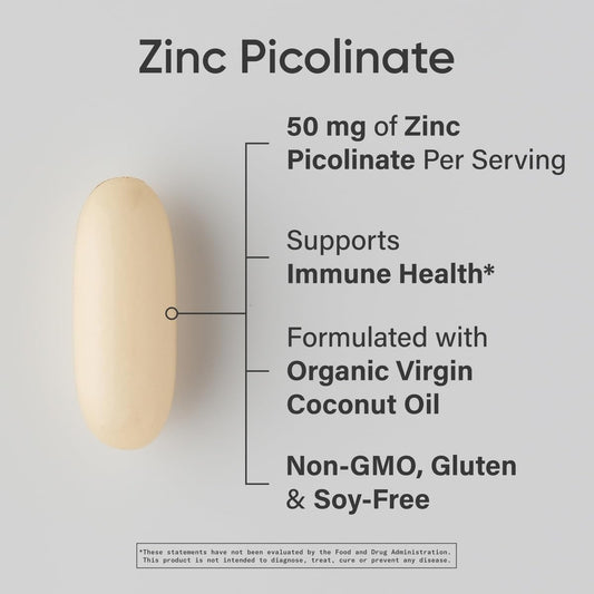 Close-up of 50mg Zinc Picolinate softgels in bottle
