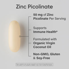 Close-up of 50mg Zinc Picolinate softgels in bottle