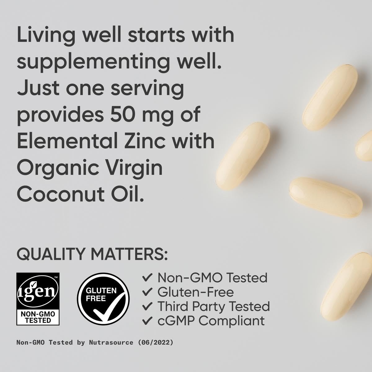 IGEN Non-GMO verification seal on zinc supplement packaging