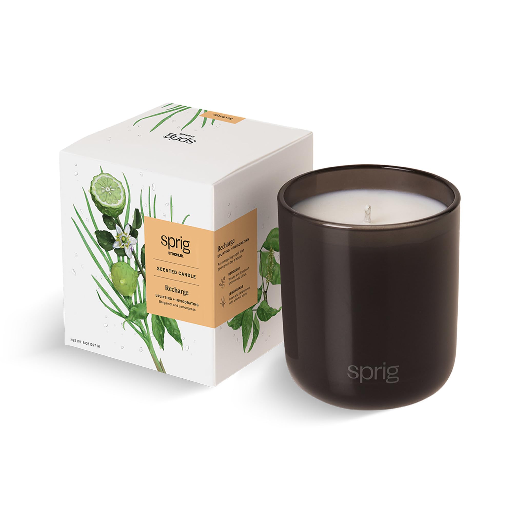 Brand label of Sprig by Kohler Recharge Aromatherapy Candle with Bergamot and Lemongrass