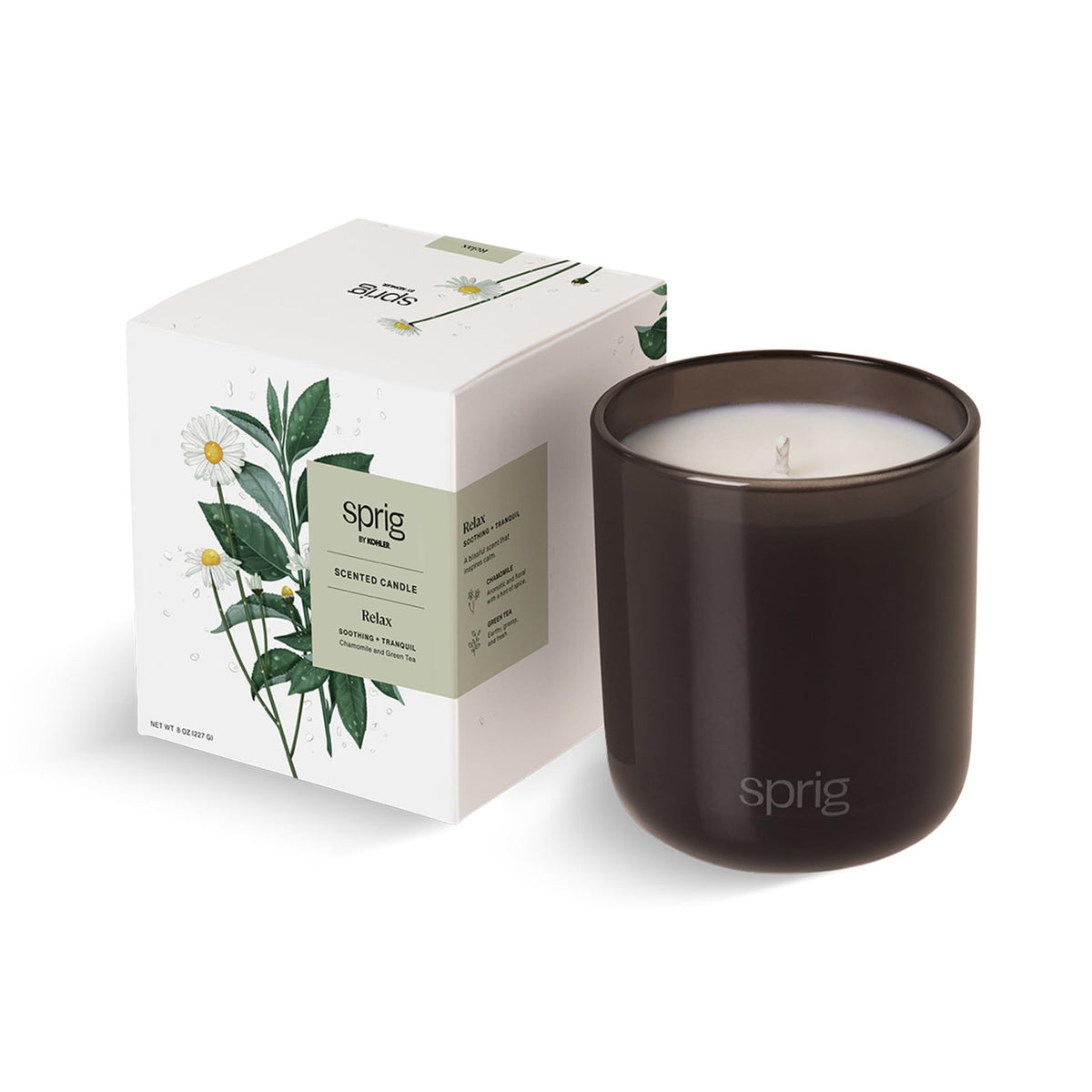 Sprig by Kohler Relax candle Chamomile and Green Tea in 8 oz jar