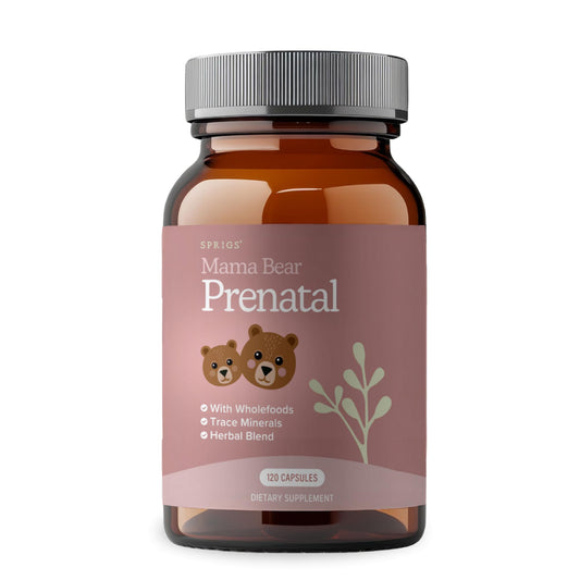 SPRIGS Mama Bear Prenatal Vitamins bottle with 120 capsules