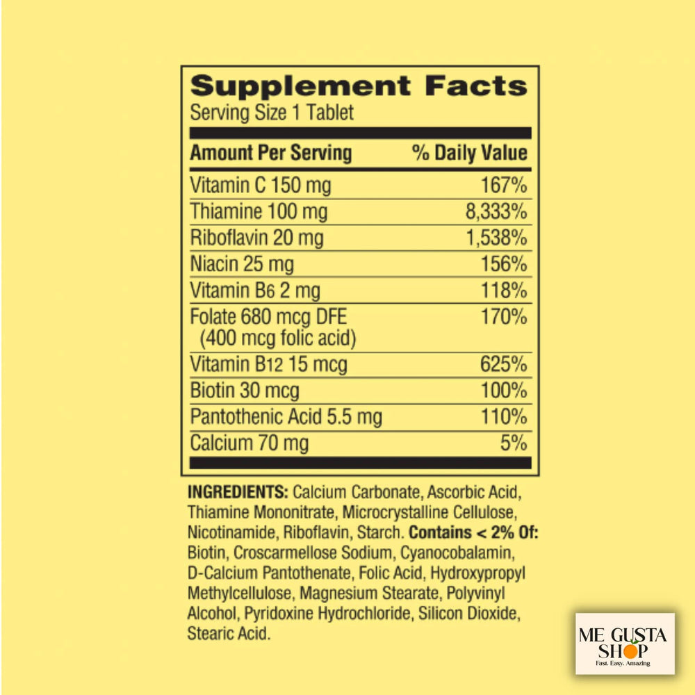 Spring Valley Vitamin B-Complex bottle back label