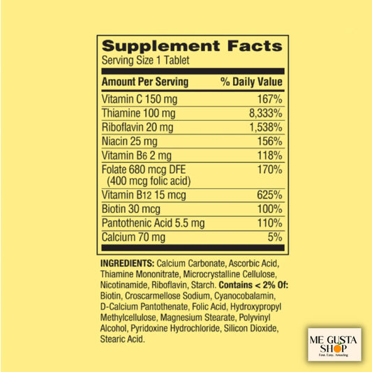 Spring Valley Vitamin B-Complex bottle back label