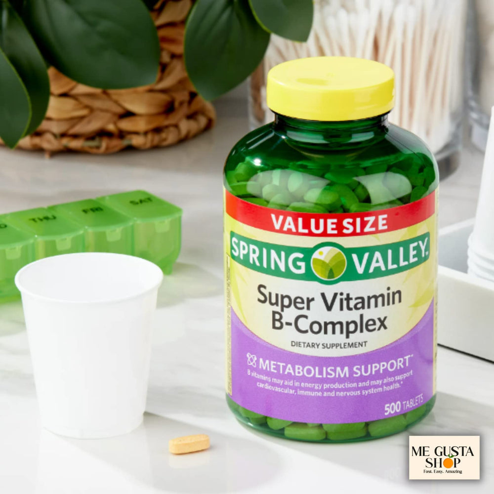 Close-up of Spring Valley Vitamin B-Complex 500-count label