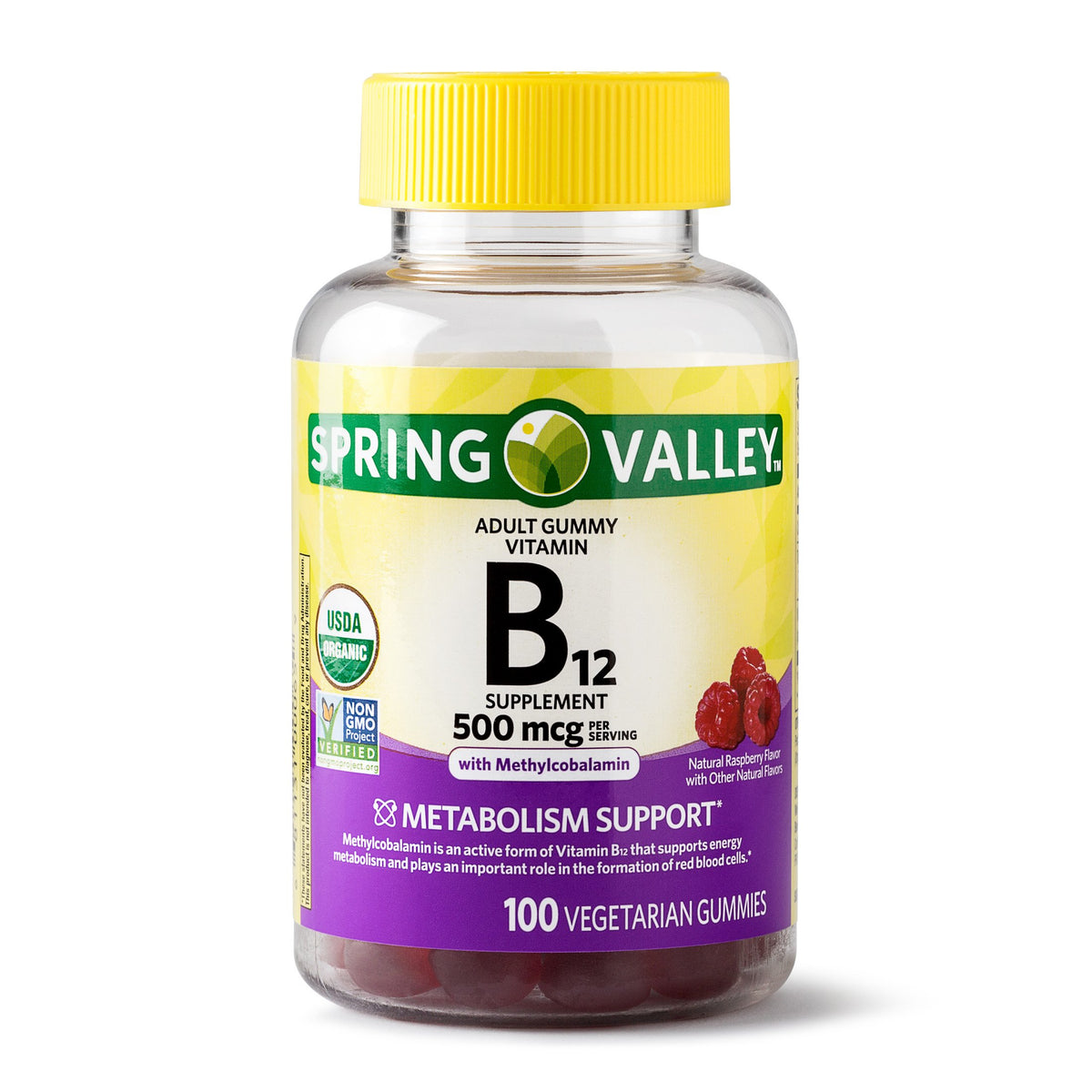 Spring Valley Vitamin B12 Gummies bottle – 100 gummies, natural fruit flavor