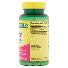 Close-up of Spring Valley Biotin 5000 mcg softgel capsules