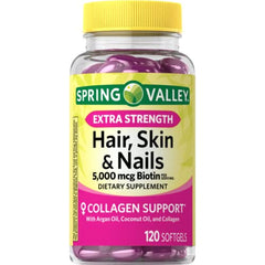 Spring Valley Extra Strength Biotin Hair Skin Nails 5000 mcg 120 Softgels bottle
