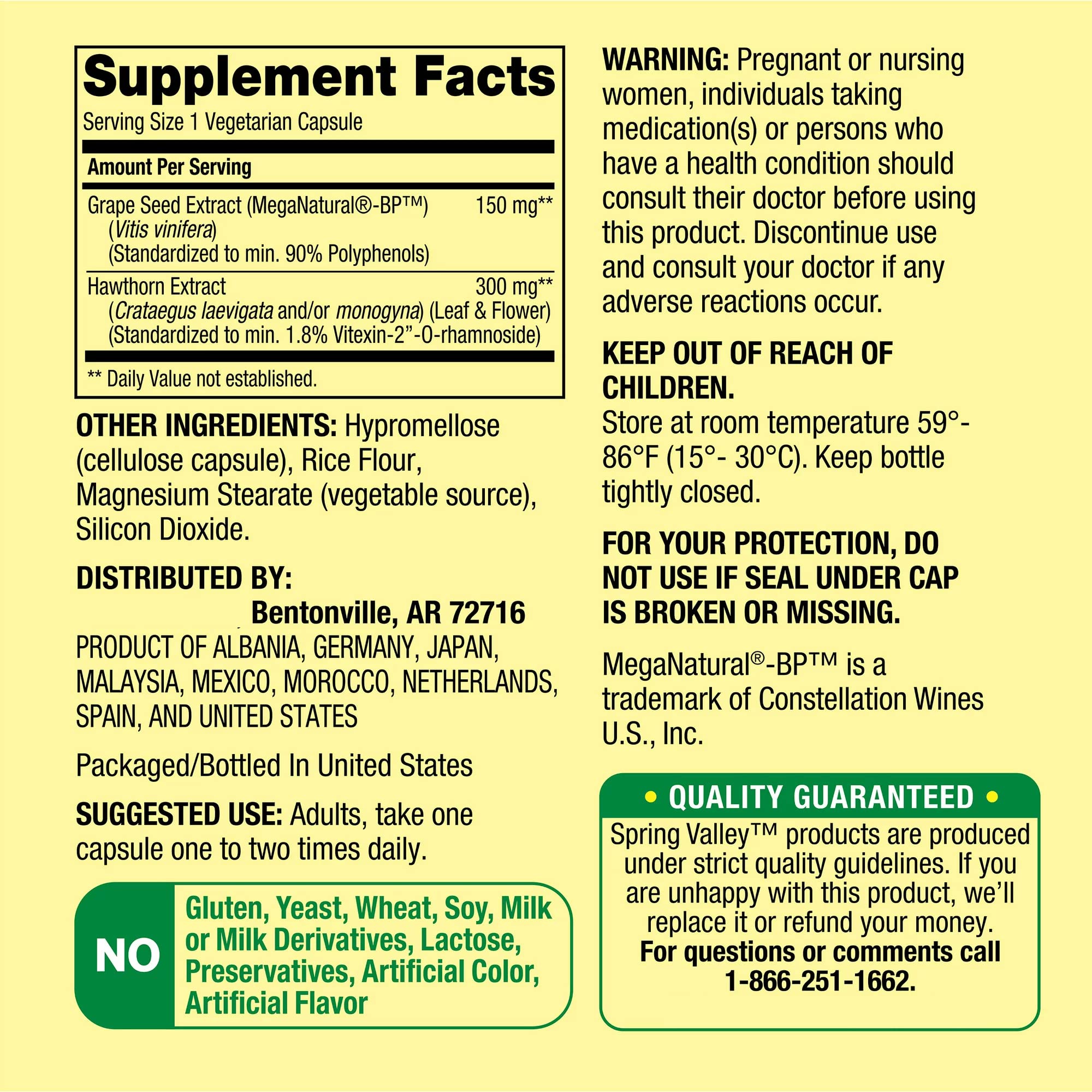 Standardized Hawthorn extract in the Spring Valley formula