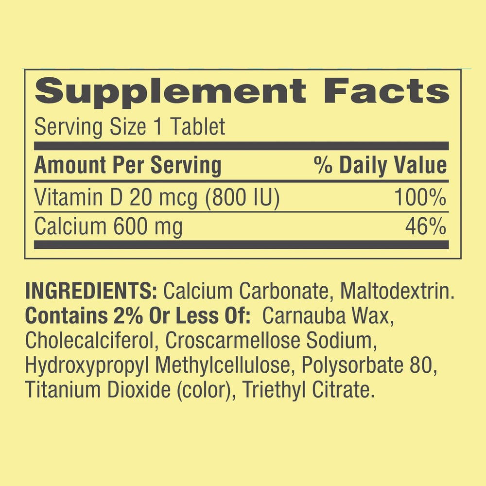 Label details of Spring Valley Calcium supplement