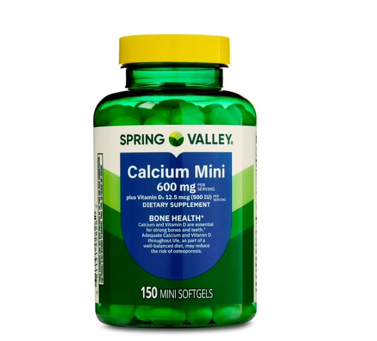 Spring Valley Calcium 600mg with Vitamin D3 bottle for bone and teeth support
