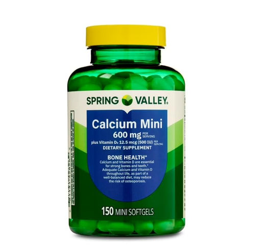 Spring Valley Calcium 600mg with Vitamin D3 bottle for bone and teeth support