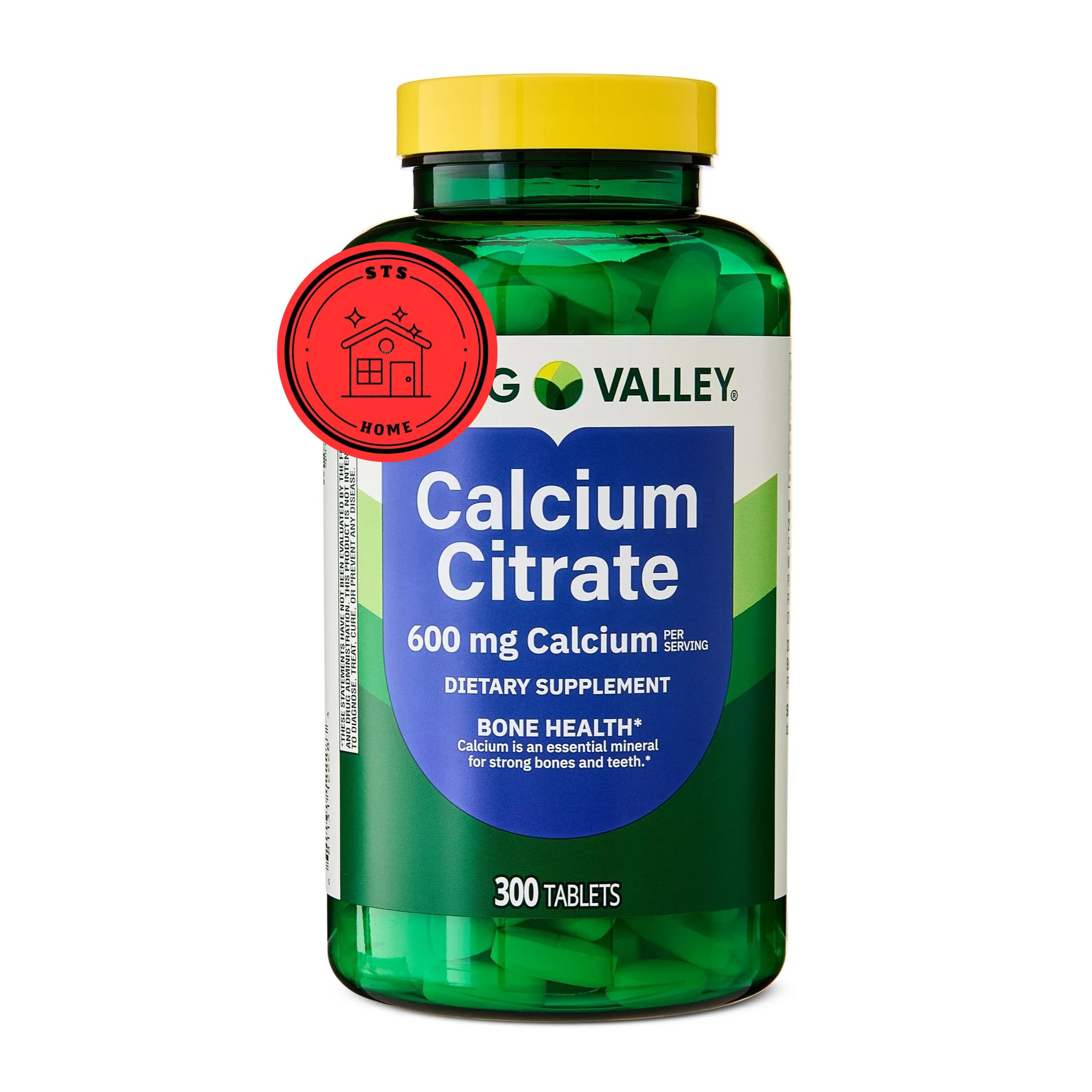 Spring Valley Calcium Citrate bottle label showing 600 mg and 300 tablets