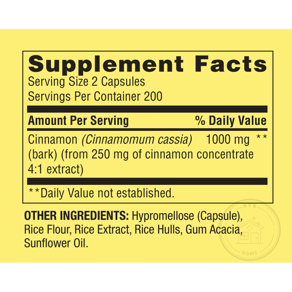 Close-up of Cinnamon 1000 mg label on bottle