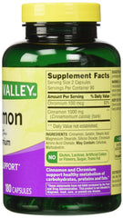 Back nutrition panel of Spring Valley Cinnamon 500mg + Chromium Twin Pack
