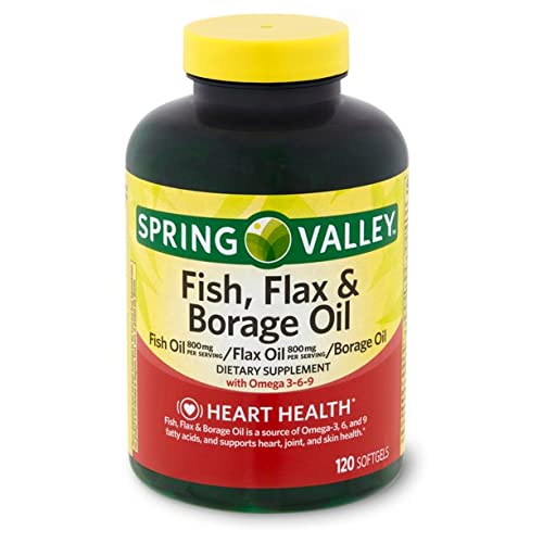 Bottle of Spring Valley Fish, Flaxseed & Borage Oil Softgels, 120 count