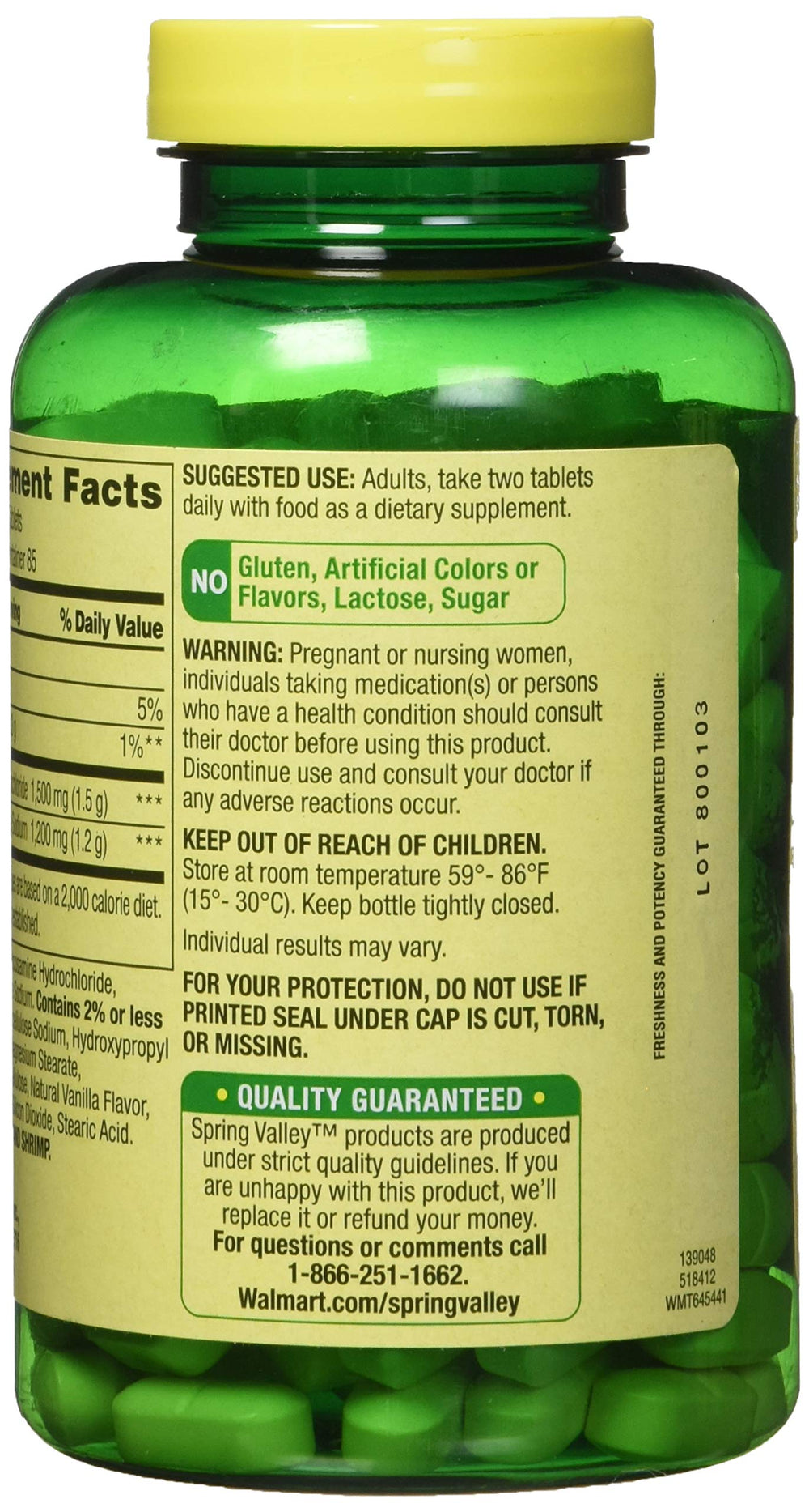 Spring Valley Glucosamine Chondroitin triple-strength bottle open with capsules ready