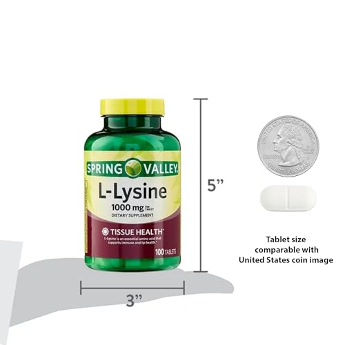 Back label with supplement facts for Spring Valley L-Lysine 1000 mg