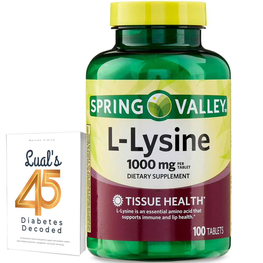 Front view of Spring Valley L-Lysine 1000 mg bottle with 100 tablets
