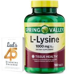 Front view of Spring Valley L-Lysine 1000 mg bottle with 100 tablets