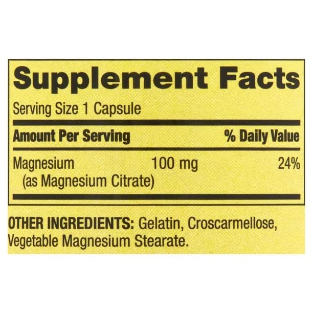 Close-up of Magnesium Citrate 100 mg per capsule