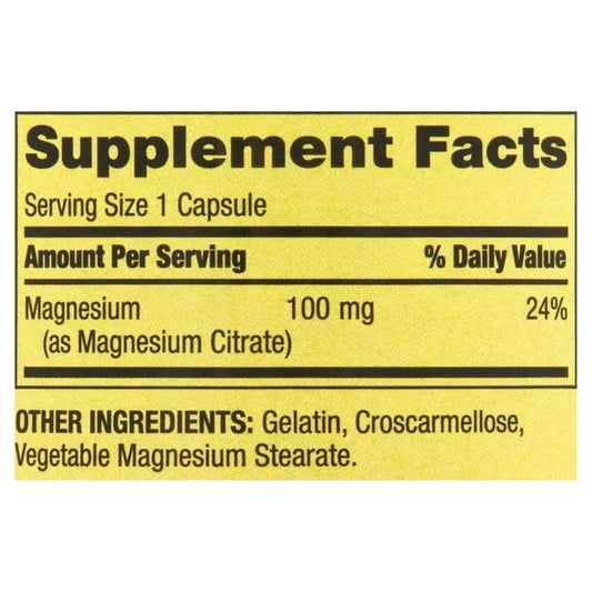 Close-up of Magnesium Citrate 100 mg per capsule