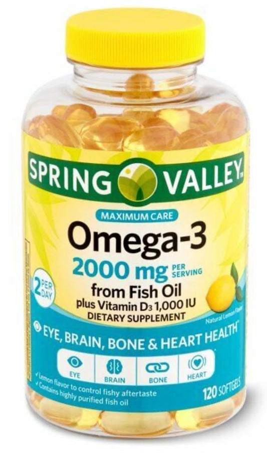 Spring Valley Omega-3 Lemon Fish Oil 2000 mg – 180 Softgels per bottle, Pack of 2