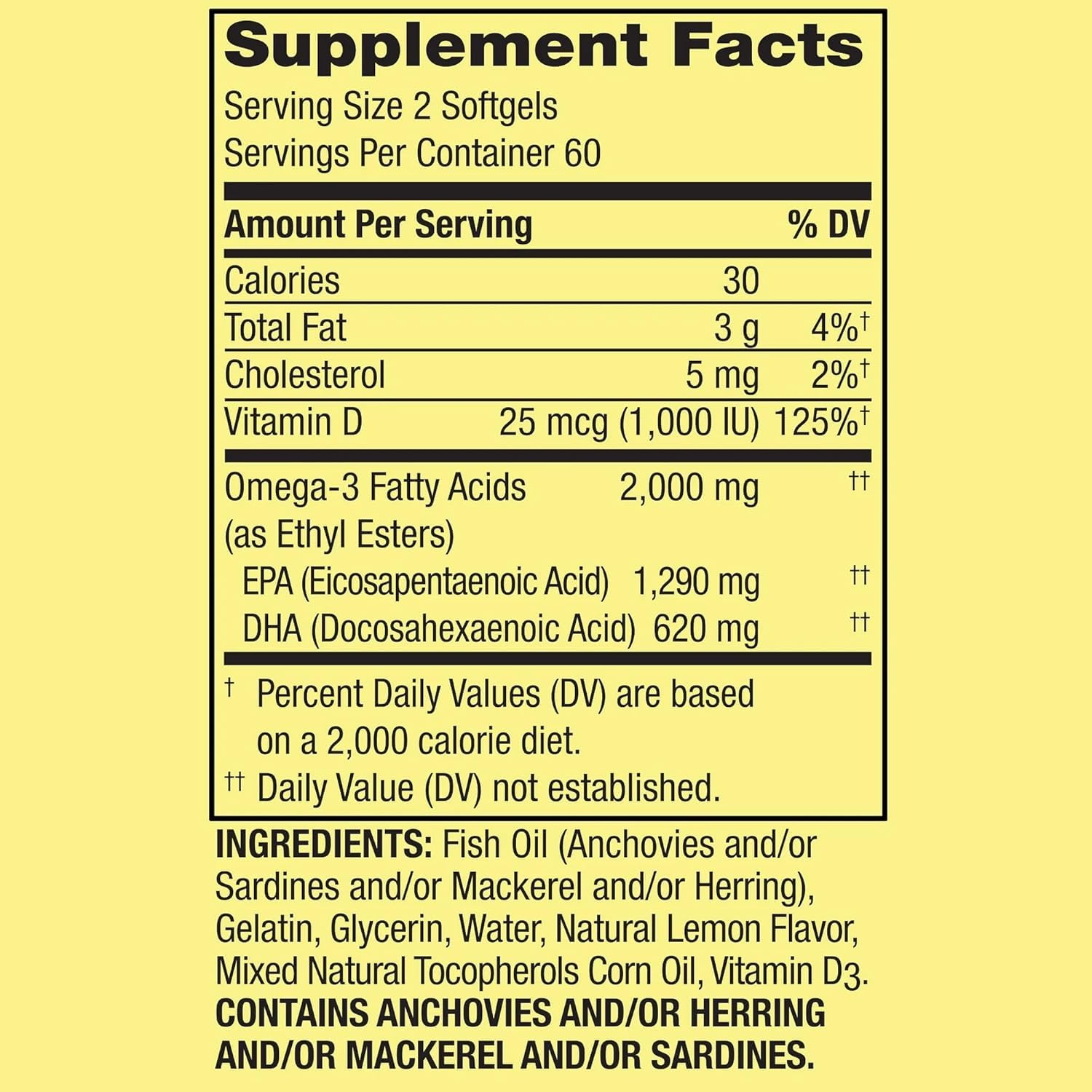 Spring Valley Omega-3 with Vitamin D3 1000 IU 120-count bottle label