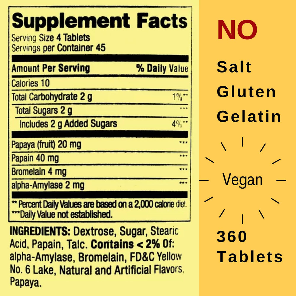 Chewable papaya enzyme tablets are vegetarian-friendly