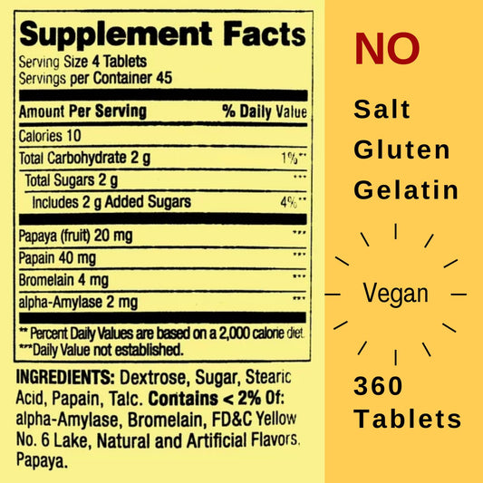 Chewable papaya enzyme tablets are vegetarian-friendly