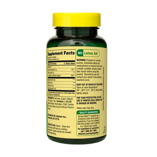 Close-up of Spring Valley Papaya Enzyme Complex label