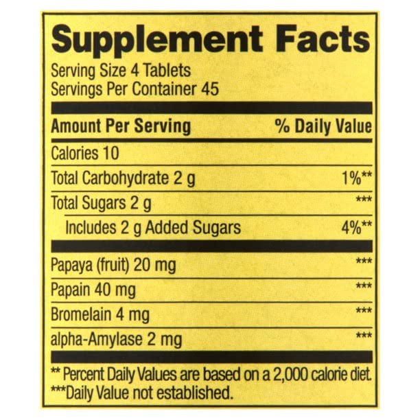 Papaya-flavored chewable enzyme tablets