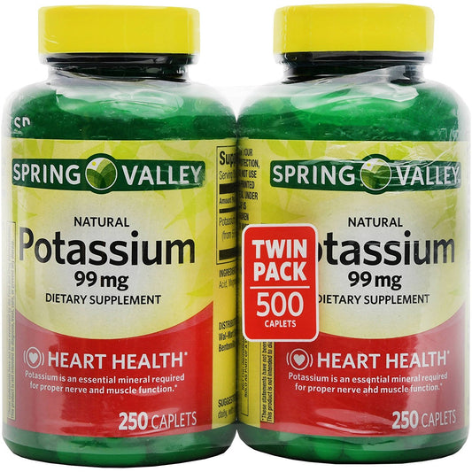 Spring Valley Potassium 99 mg from Potassium Gluconate - Twin Pack (2x250 Caplets)