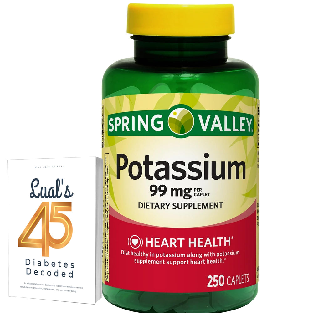 Front label of Spring Valley Potassium Caplets 99 mg, 250-count bottle