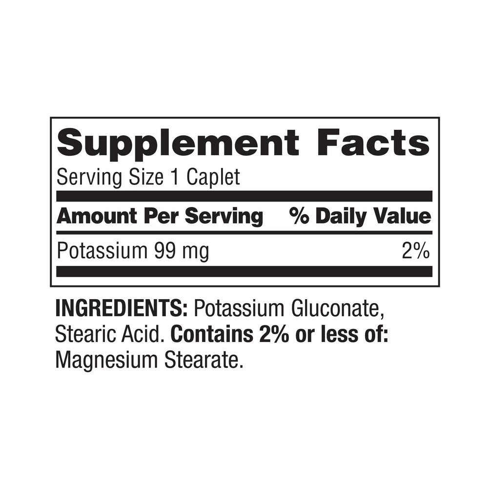 Gluten-free Spring Valley Potassium Caplets 99 mg dietary supplement badge