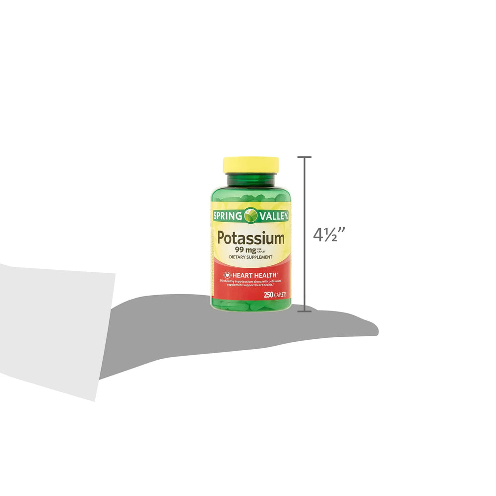Usage and benefits graphic for Spring Valley Potassium Caplets