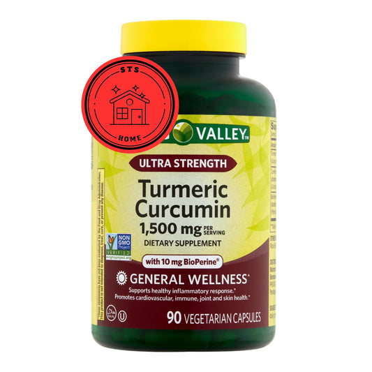 Spring Valley Turmeric Supplement bottle label with 90-count capsules
