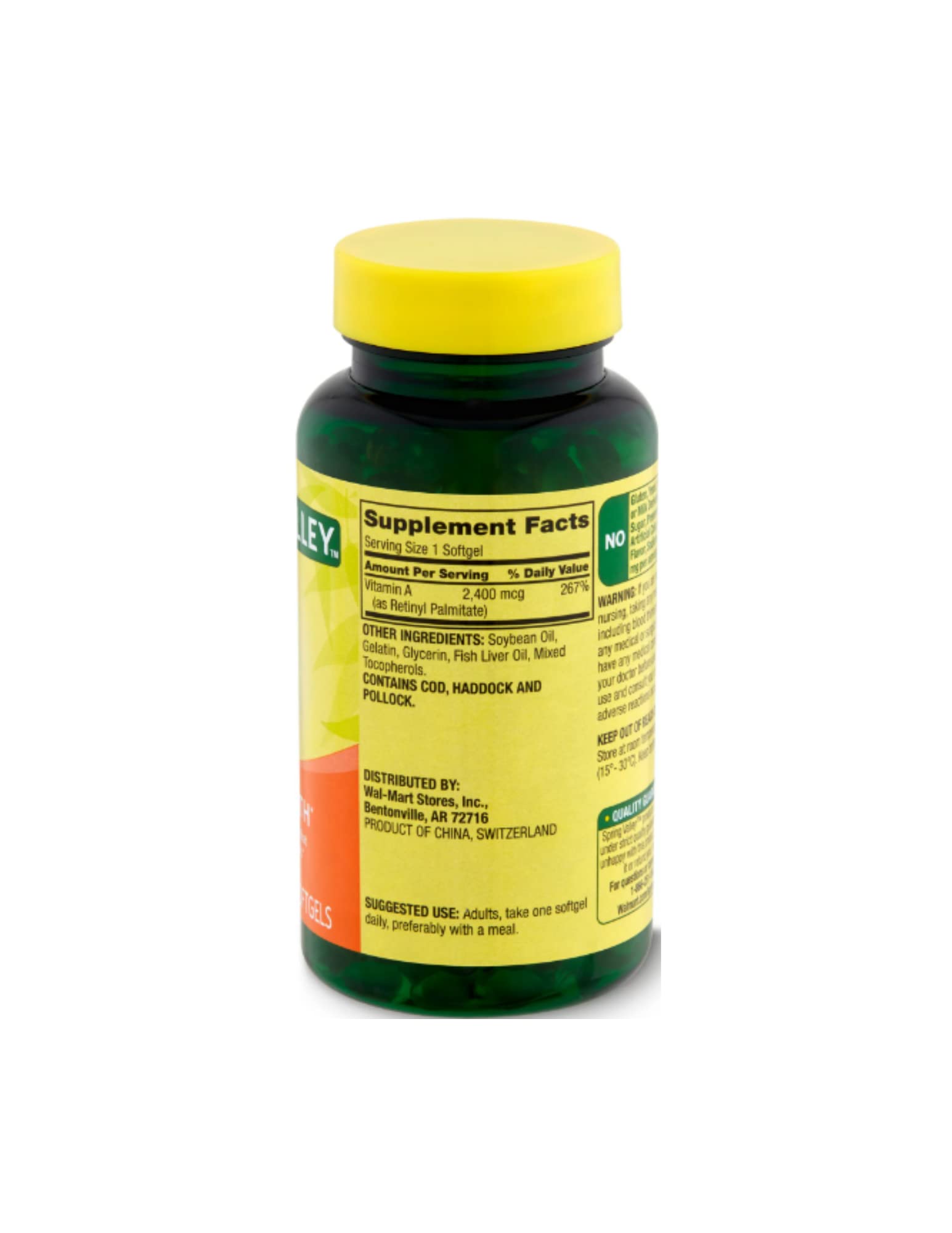 Spring Valley Vitamin A 2400 mcg ingredients label