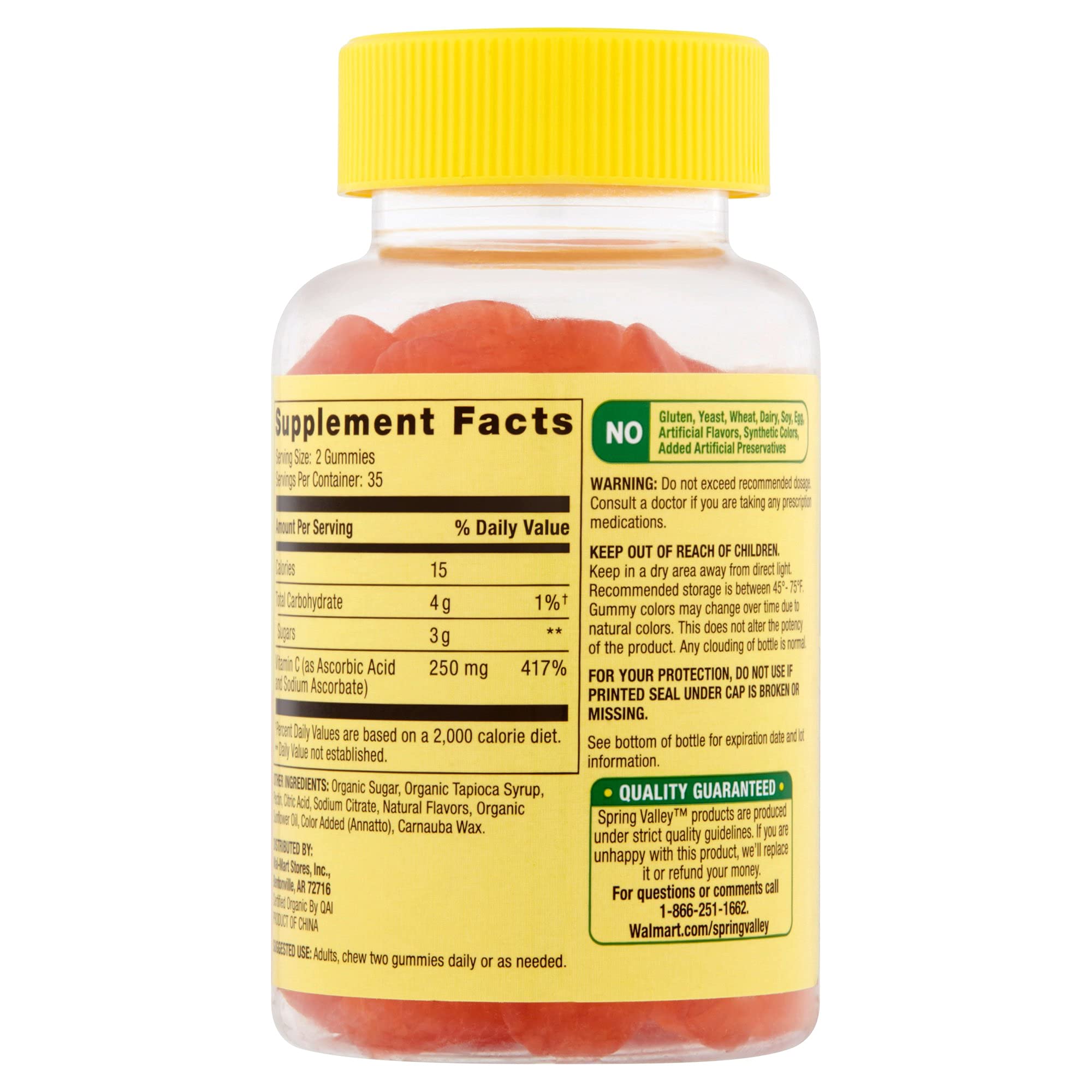 Front view of Spring Valley Vitamin C bottle displaying 70-count