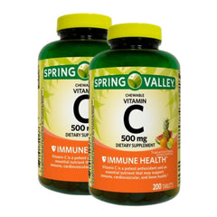 Spring Valley Vitamin C 500 mg chewable tablets bottle with tropical fruit flavor